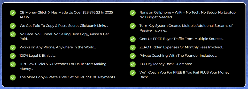 CB MONEY GLITCH X features